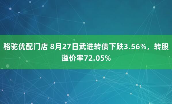 骆驼优配门店 8月27日武进转债下跌3.56%，转股溢价率72.05%